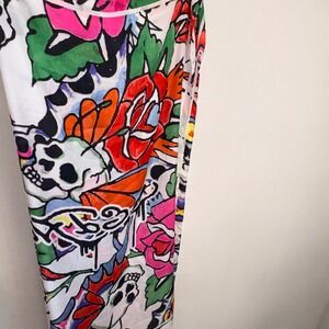 Ed Hardy Skull Rose Tattoo Print Sarong Wrap Scarf Multicolor White New